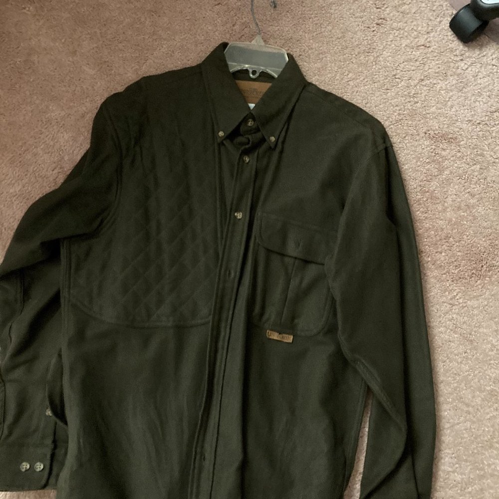 Lewis Creek Size M 100% Cotton Flannel Shooting Shirt Dark Loden Green